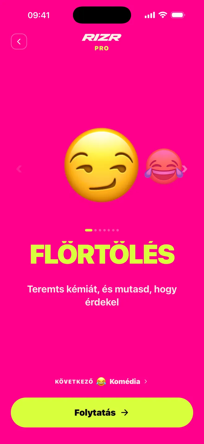 Valódi felvétel a RIZR appról, amint válaszokat javasol egy chathez