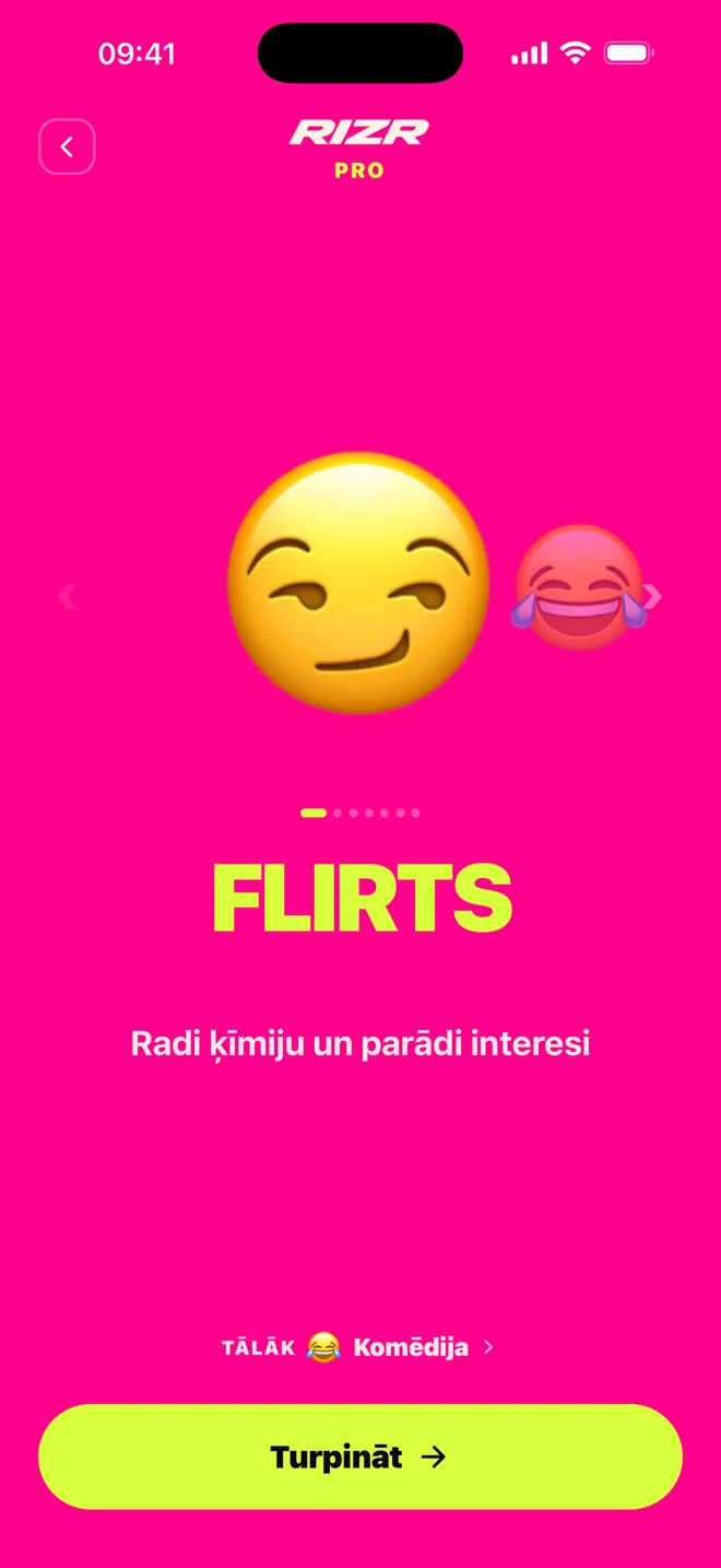Īsts RIZR lietotnes ieraksts, kurā tā piedāvā atbildes uz sarunu
