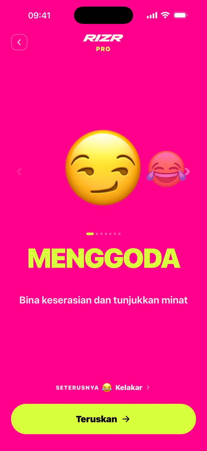 Rakaman sebenar aplikasi RIZR mencadangkan balasan untuk satu sembang