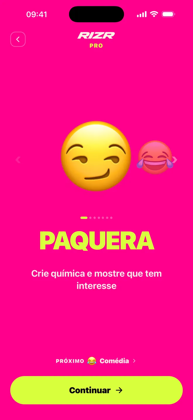 Gravação real do app RIZR sugerindo respostas para uma conversa