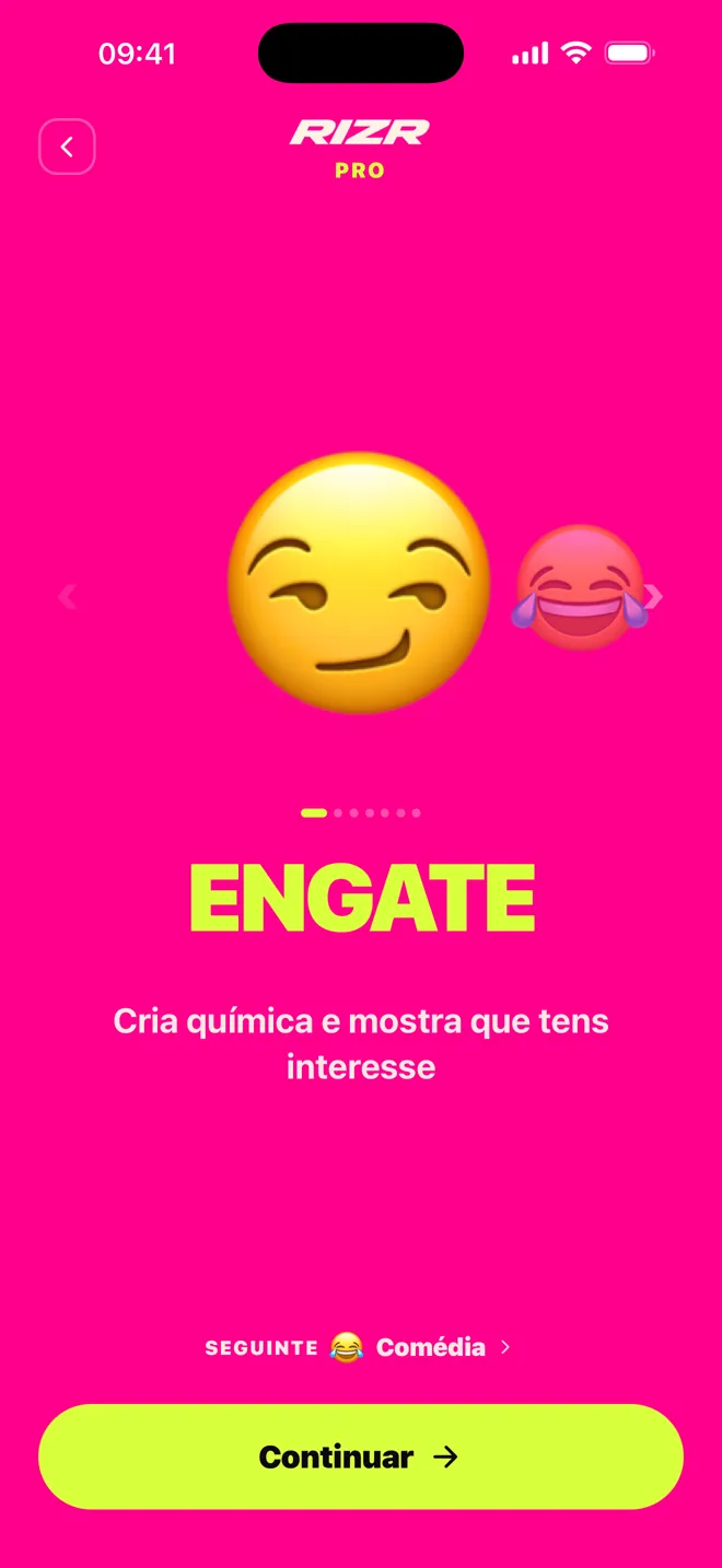 Gravação real da app RIZR a sugerir respostas a uma conversa