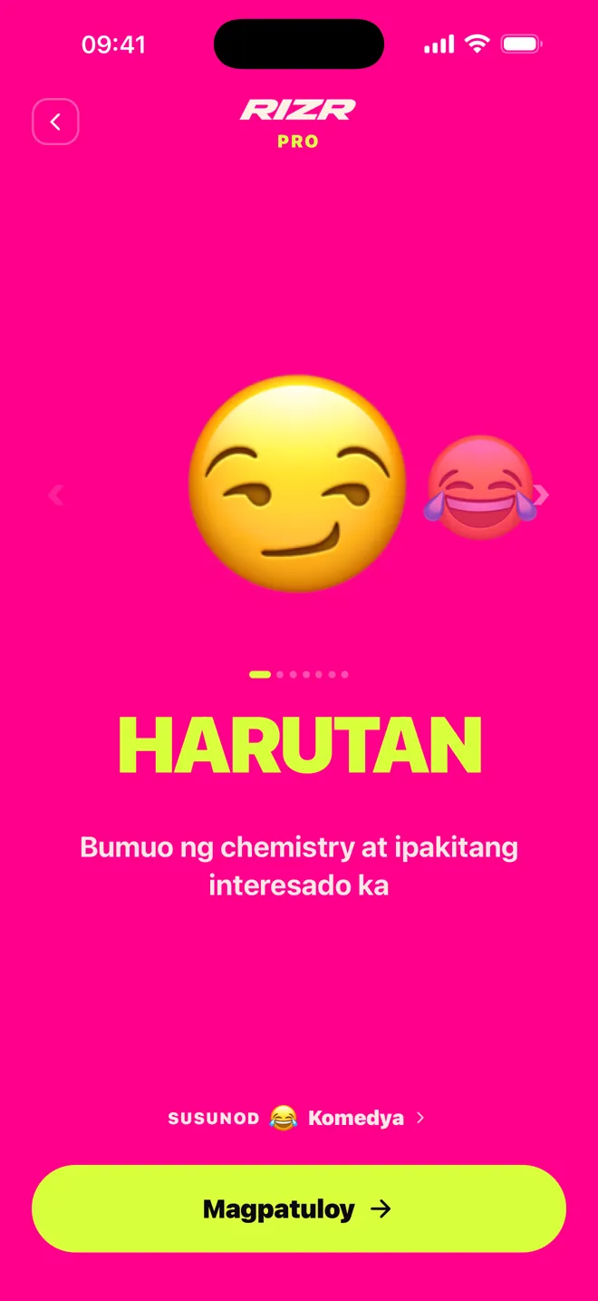 Totoong recording ng RIZR app na nagmumungkahi ng mga sagot sa isang chat