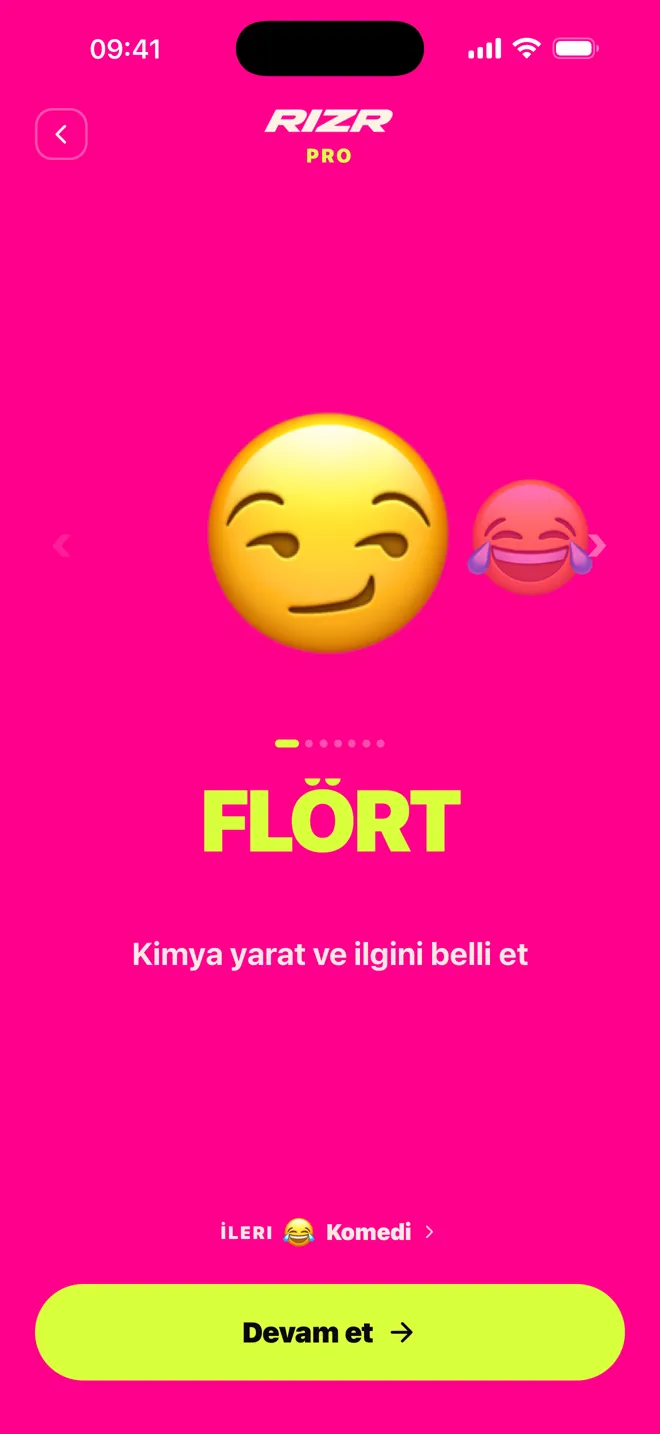 RIZR uygulamasının bir sohbete yanıt önerdiği gerçek ekran kaydı
